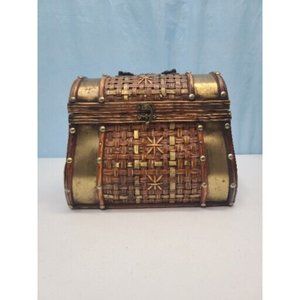 Vintage Wood, Wicker and Copper Treasure Chest ~ Treasure Box